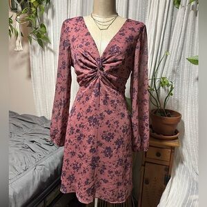 Elegant Long Sleeve Pink and Purple Dress